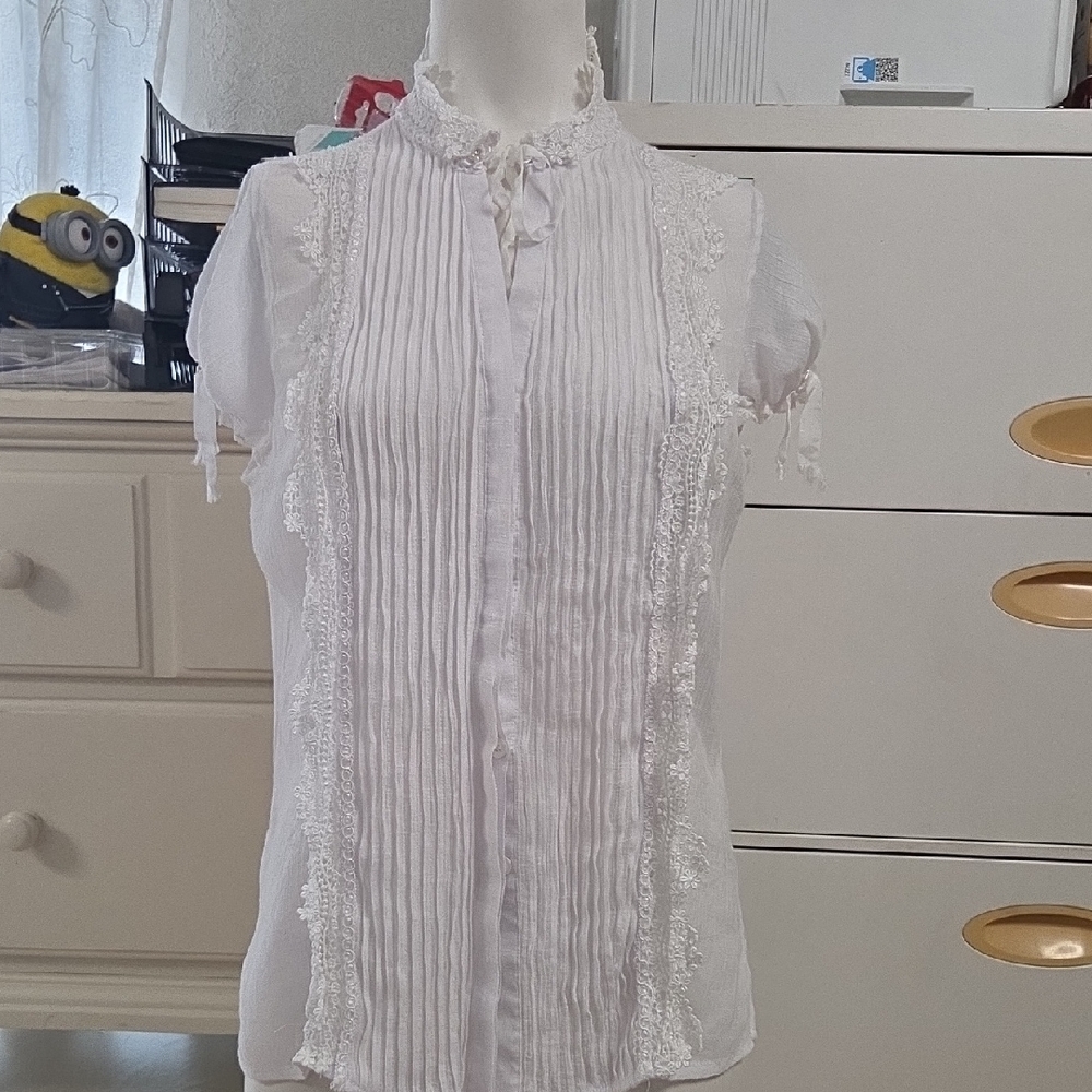 Azucar Women’s White Lace Blouse Size M Polyester & Spandex Medium [201]
